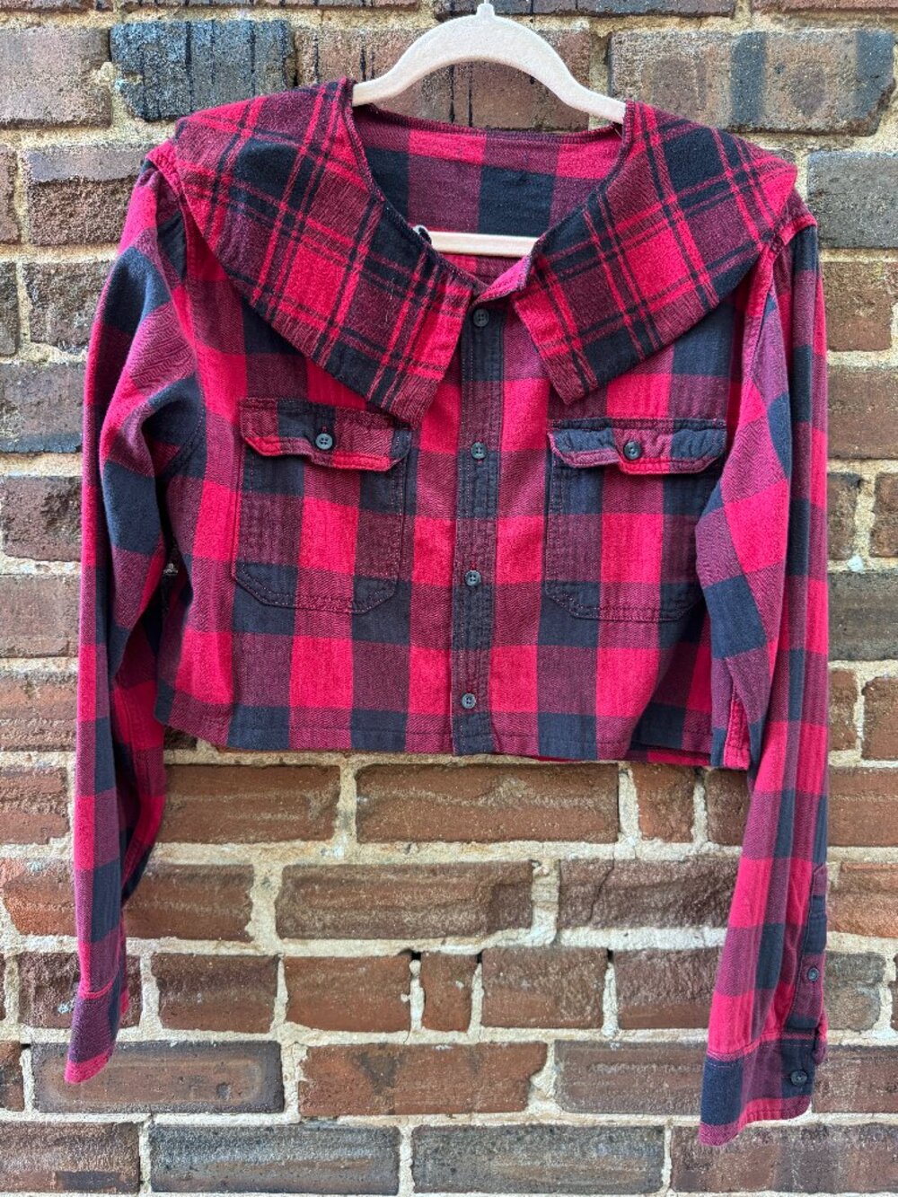 Cropped Flannel Collar Jacket